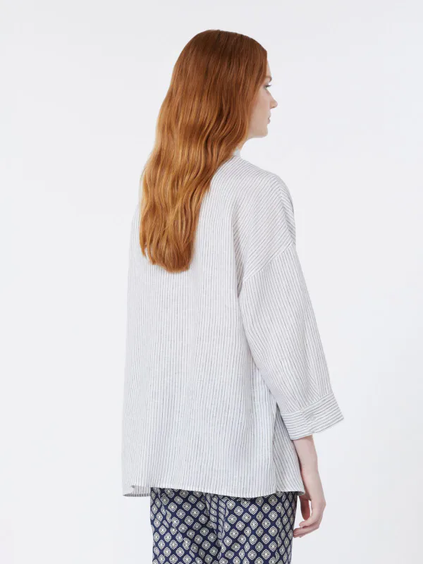 PANETTO Linen Canvas Shirt Striped Navy