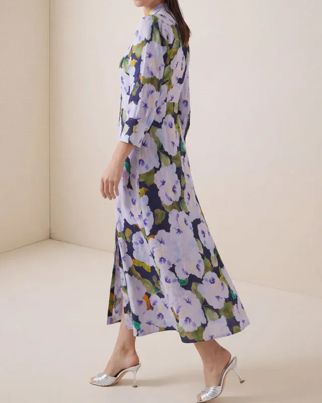 Linen Button-Down Dress Bluebell