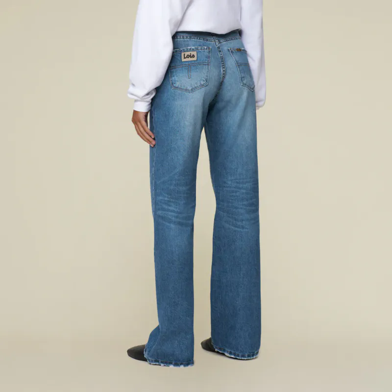 NINETTE Distressed High Rise Flare Medium Blue