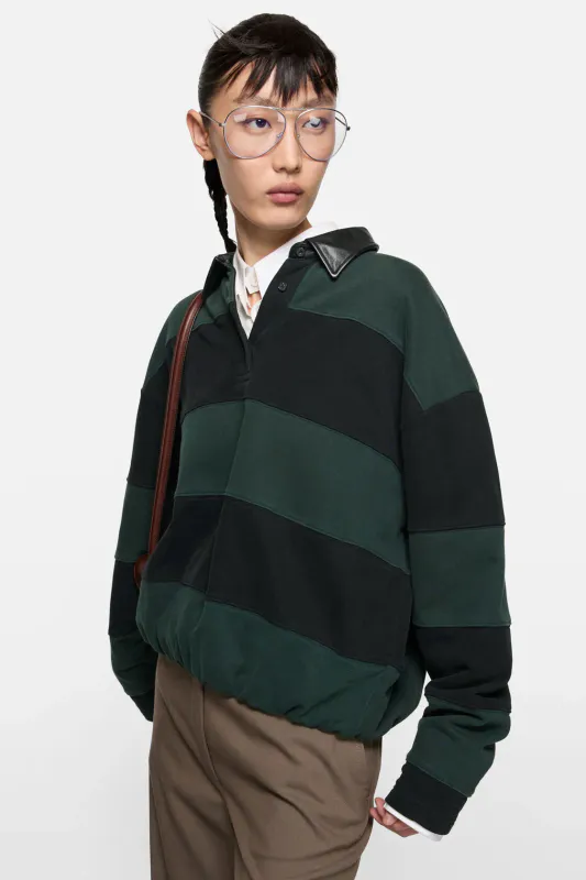 Striped Polo Sweater Forest Green black