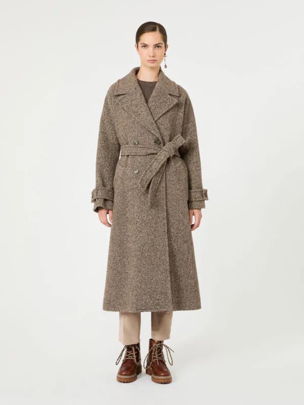 TEMA Long Wool Blend Tweed Coat Brown