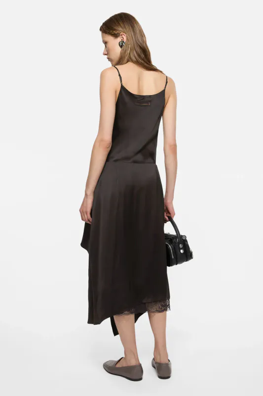 SHINY Satin Slip Dress Dark Brown