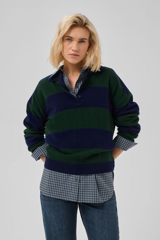 MWJola Knit Polo Pullover Douglas W. Navy Stripe