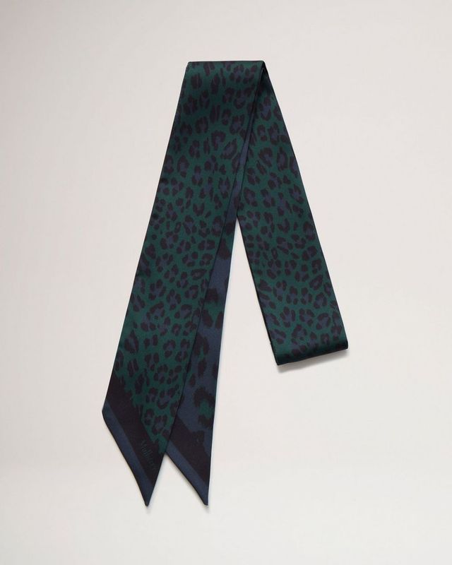 LEOPARD SKINNY SCARF Mulberry Green