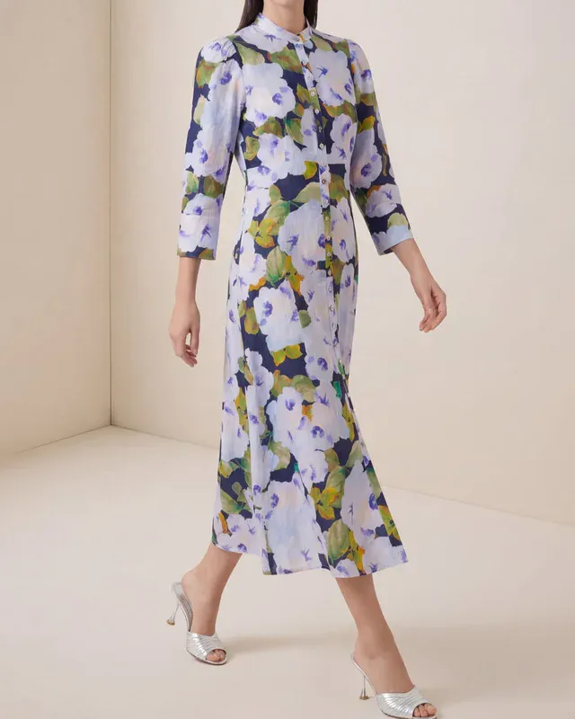 Linen Button-Down Dress Bluebell