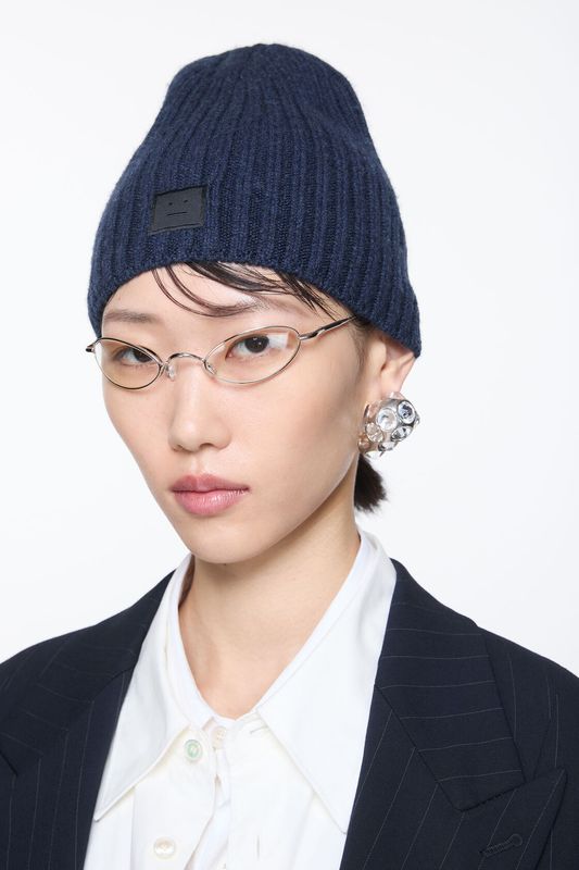 Knitted beanie Rib Navy melange