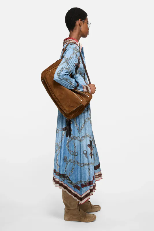 Pleated Printed Blouse Denim Blue