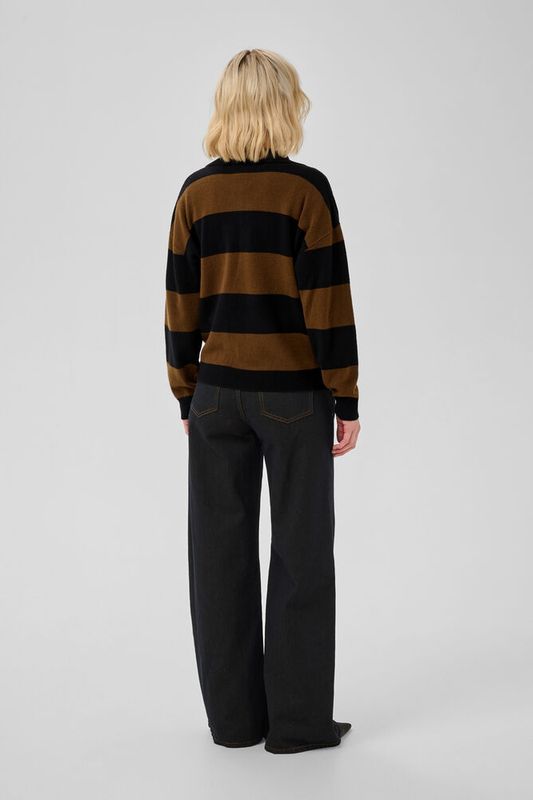 MWJola Knit Polo Pullover Bison W. Black Stripe