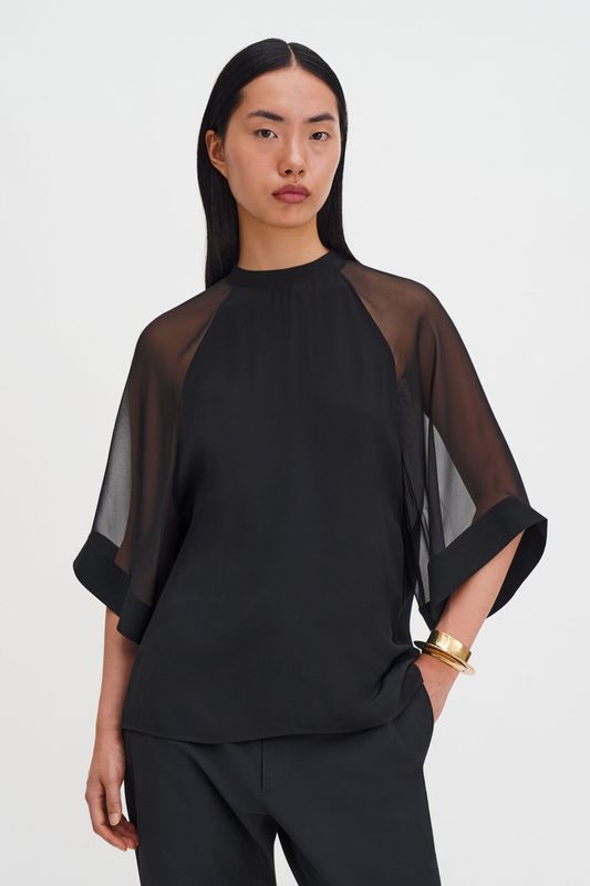 Sheer Raglan Blouse Black 