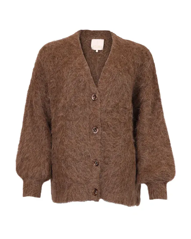 Hairy Knit V-neck Jacket Brown 