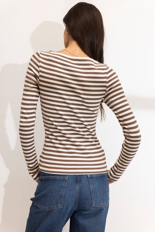 Petronella Rib Boatneck Brown Stripe