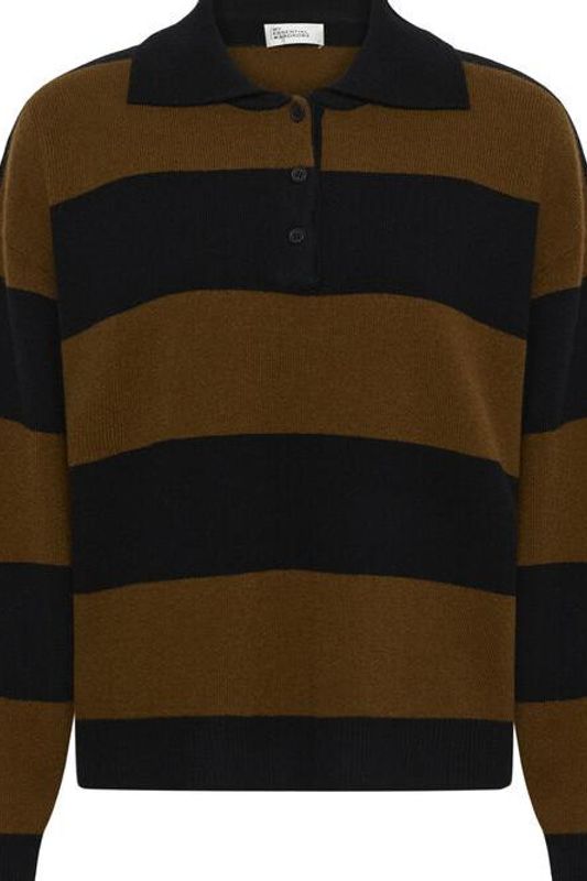MWJola Knit Polo Pullover Bison W. Black Stripe