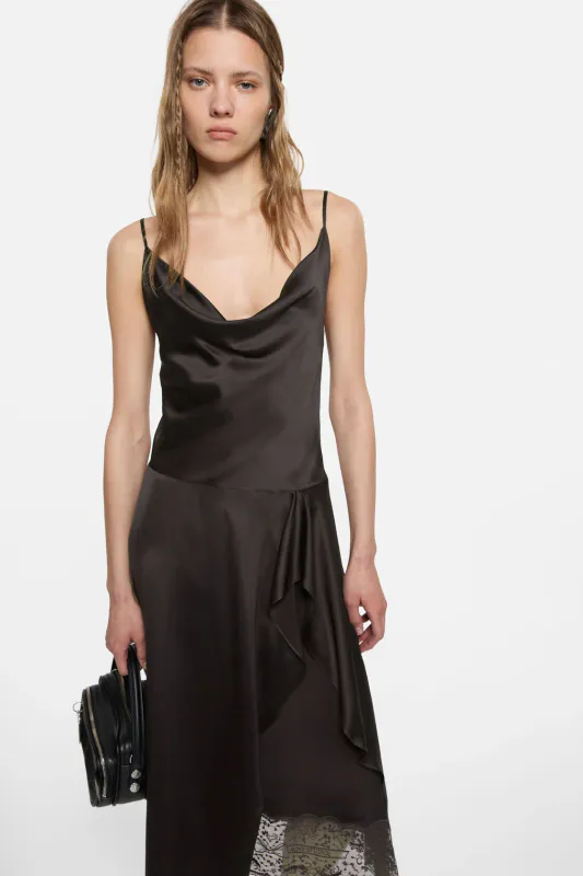 SHINY Satin Slip Dress Dark Brown