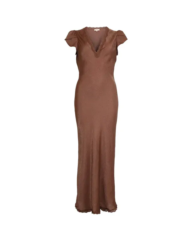 Shiny V-Neck Dress Brown
